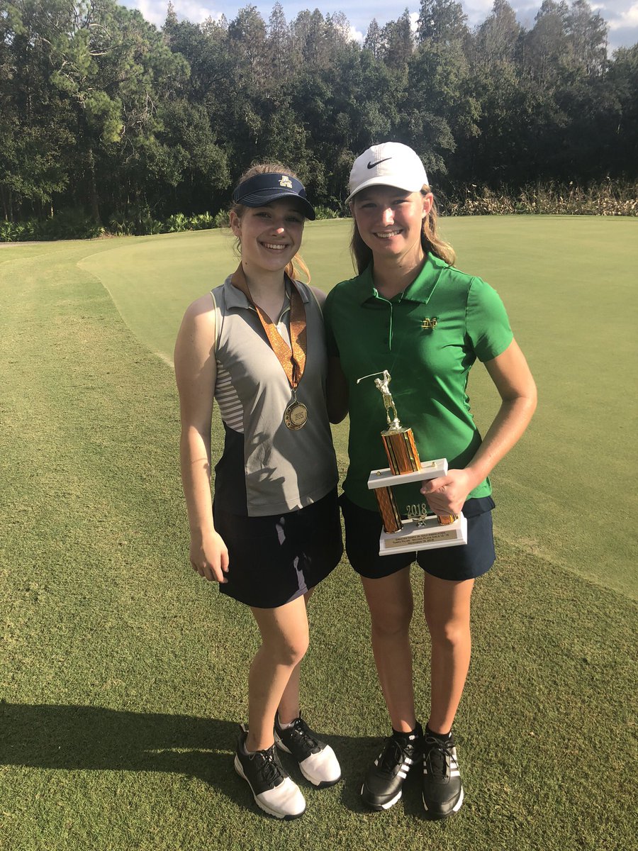 sdmiller3's tweet photo. What a fun day watching these two high school freshmen golfers play well and have fun! Congrats to @holynamestpa’s  Maeve and Palm Harbor University’s Kaitlin on winning awards at today’s Greater Tampa Bay Junior Golf Assoc tourney! @sryantpa  @SRyanFL https://t.co/Ozx4kYzDbm