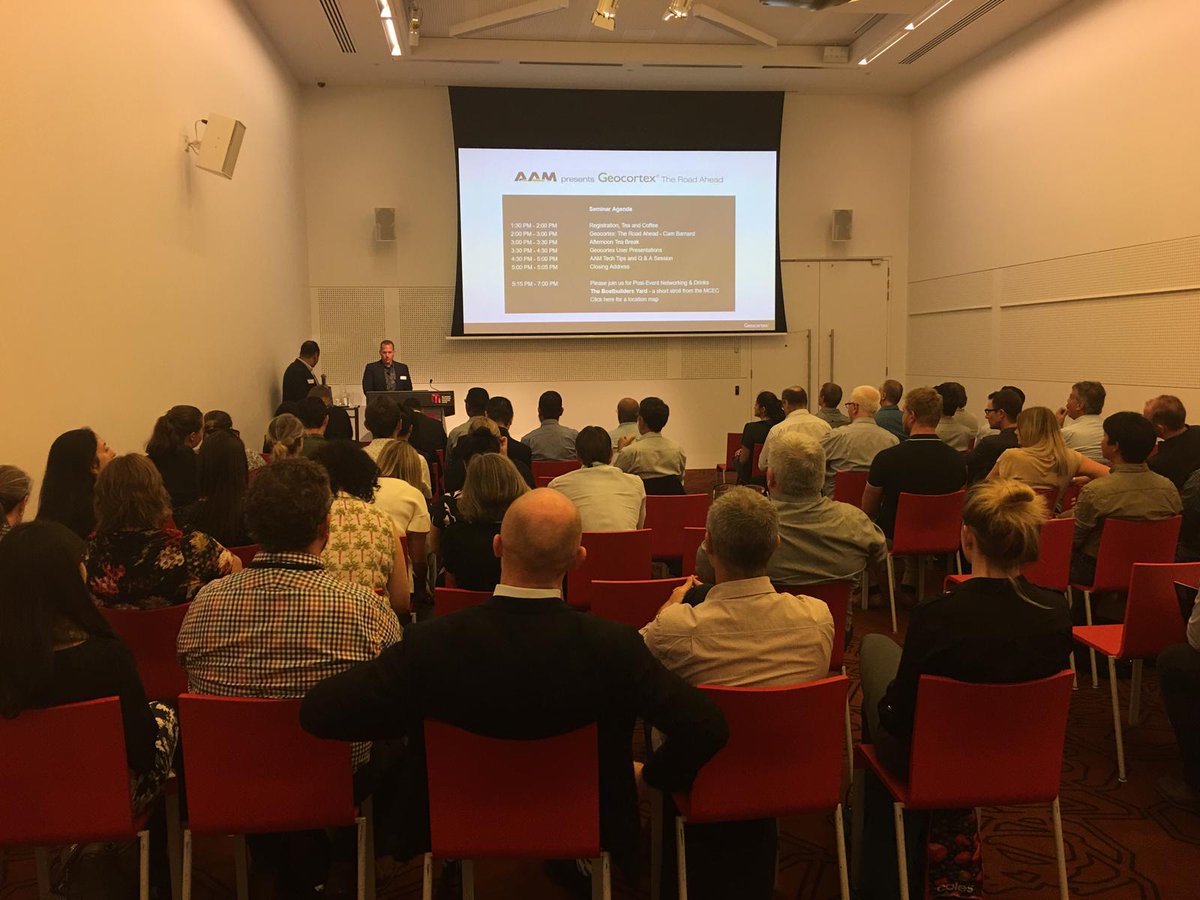 AAMGroup's tweet photo. Our room in #MCEC is filling up fast as we kicked off the #Geocortex event in Melbourne.
We have more than 70 people in the room who are eager to hear the updates on Geocortex Essentials product from our partner @LatitudeGeo who flew all the way from Canada.
#AAMLive! https://t.co/3BnrXUPrEL