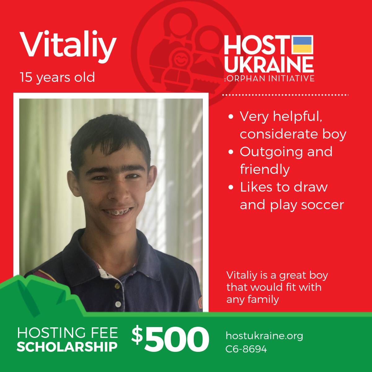 HostUkraine's tweet photo. Vitaliy still needs a host family for Christmas and time is running out. Can you help? #HostingChangesLives https://t.co/KTXPN4lWPE https://t.co/qQArXVniNw