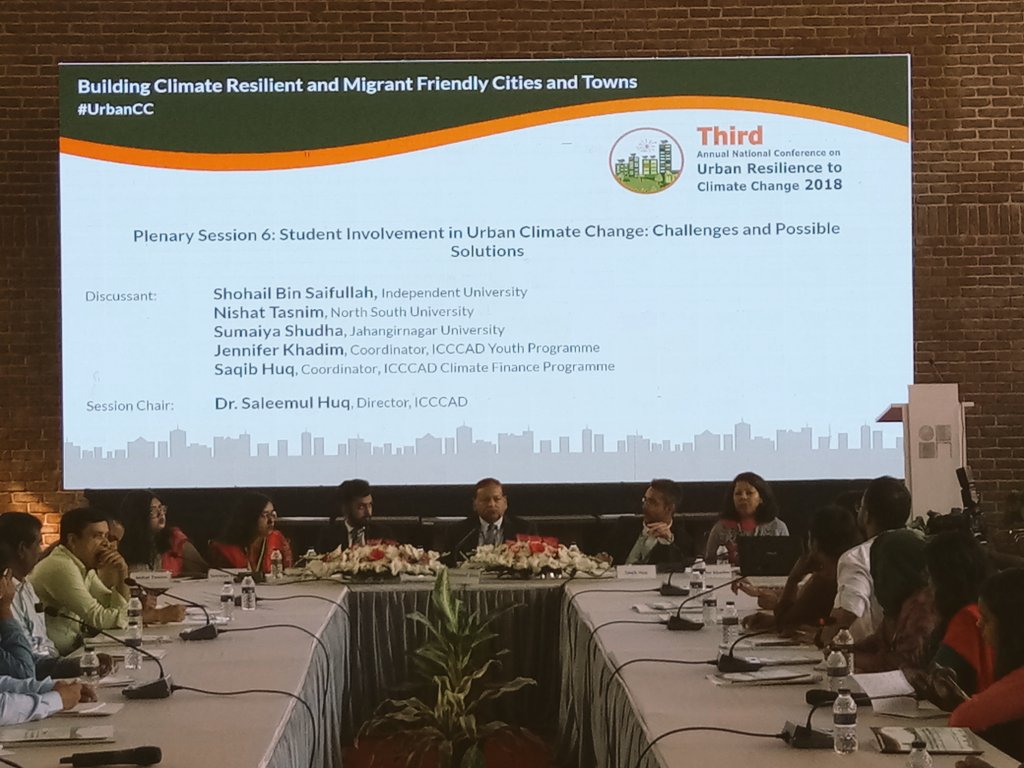 ICCCAD's tweet photo. Morning start with youth group on plenary session 6 "#Student Involvement in #UrbanClimateChange: Challenges & #PossibleSolution" at 3rd #UrbanConference
#UrbanCC @ICCCAD @SaleemulHuq @jennifer_khadim https://t.co/LanslGkUz3