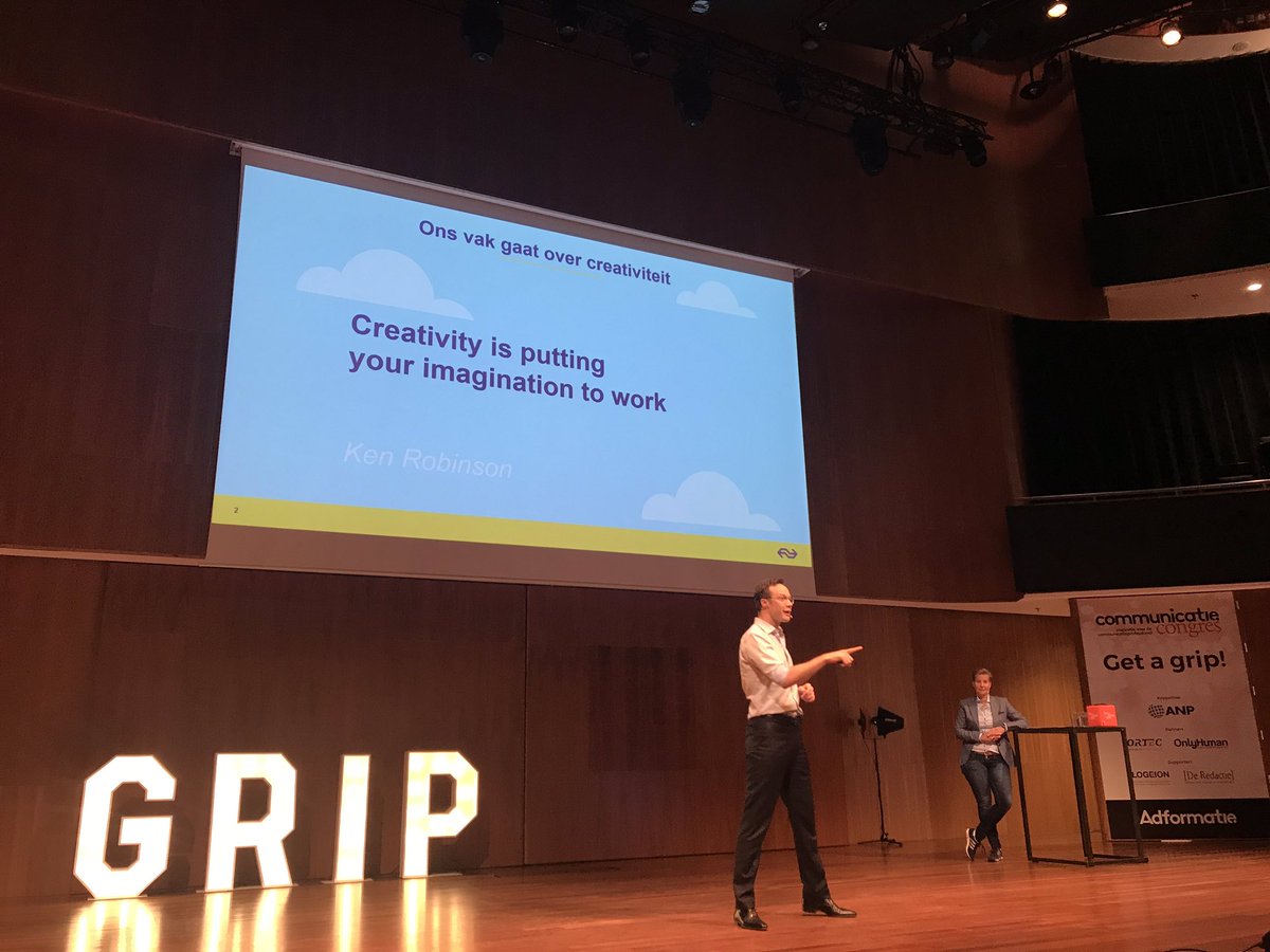 AMKortleve's tweet photo. Klaar voor dosis inspiratie tijdens #commgres18 Start met Bartho Boer van NS. Creativity is putting your imagination to work! https://t.co/LaZf0mTxCa