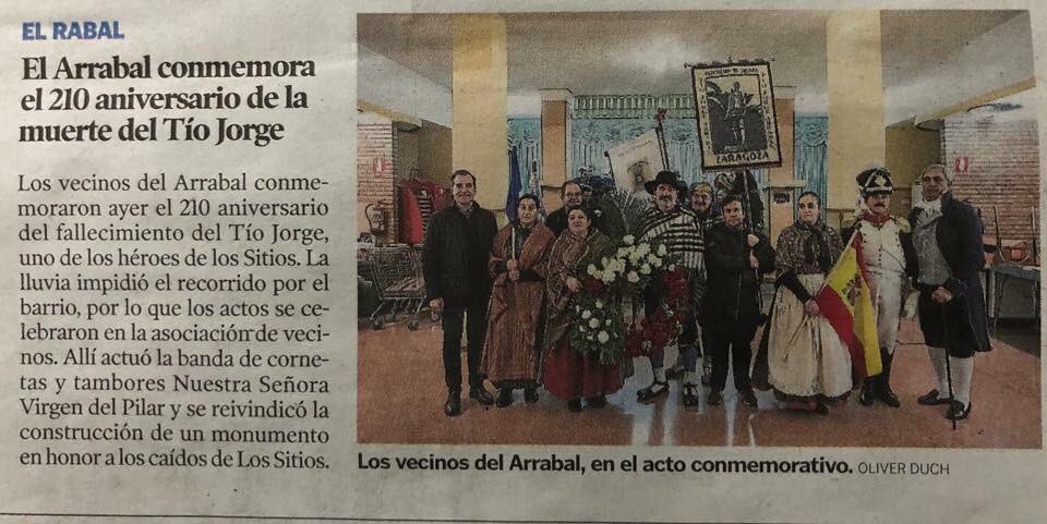 El pasado domingo acompañamos a los vecinos del Arrabal en el CCX Aniversario del fallecimiento del Tío Jorge