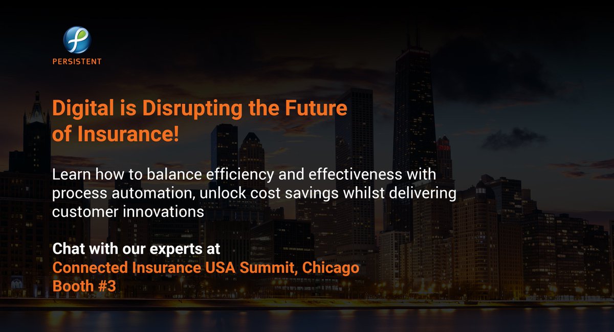 Persistentsys's tweet photo. Attending Connected Insurance USA Summit in #Chicago? Meet with team @Persistentsys at Booth #3, We will be demonstrating #ClaimOperations and #UnderwritingAutomation solution for new age #Insurance companies. #RPA #AI #IoT @_RahulDubey @InsuranceNexus https://t.co/is8vABQRn6 https://t.co/YWr5WN4UzW