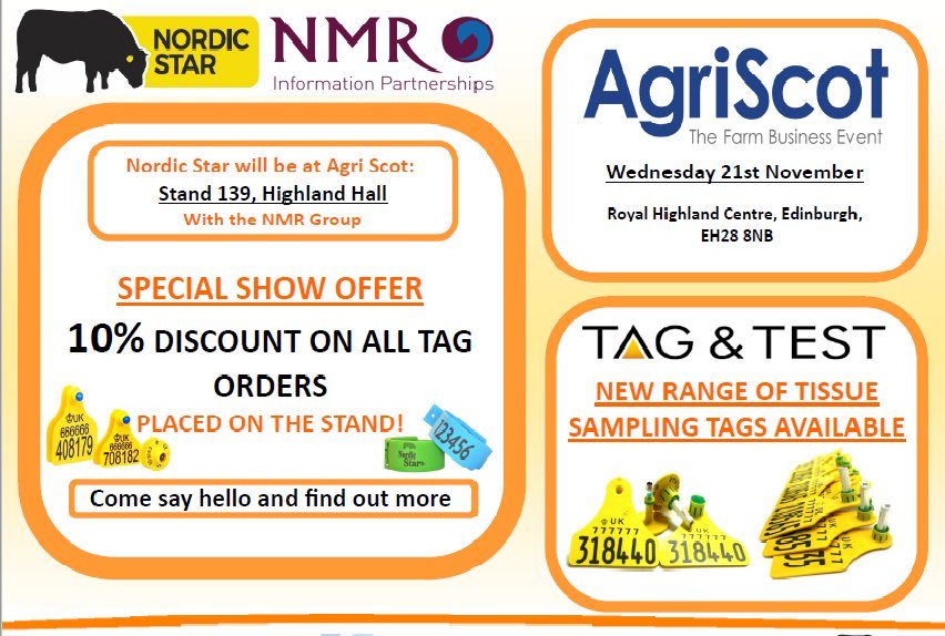 NordicStarTags's tweet photo. Come and visit the Agriscot NMR stand on the 21st November to find out more about our fantastic Nordic Star offer! https://t.co/NFNUuxKJkL
