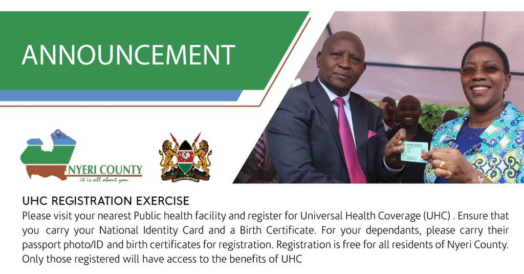 StephenMuragu10's tweet photo. Nyeri county is amongest those identified for the pilot programme I urge all residents of Nyeri ,,Isiolo   and kisumu to register for the course as we support universal health care and big four agenda
@UKenyatta 
@WilliamsRuto 
@GovernorKahiga 
@DGCarolKarugu https://t.co/83glMGwmZd
