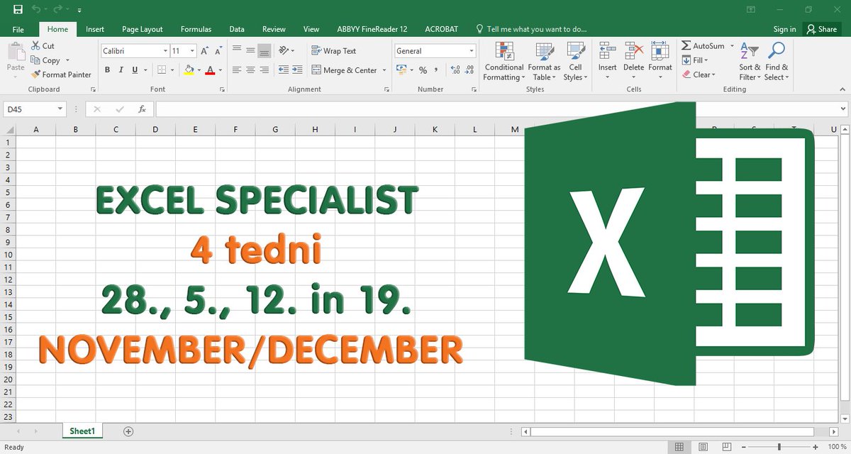 Vabimo vas na intenzivne delavnice uporabe programa MS Office Excel, ki bodo 📅28. 11., 5. 12., 12. 12.  in 19. 12. od 17.00 do 20.15! Podrobne informacije o vsebini delavnic👉url.sio.si/32K . Se vidimo?  #VseŽivljenjeSeUčimo #Simbioza #Excel #specialist #eSimbioza