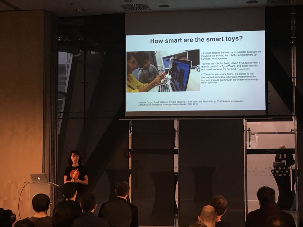 pmigdal's tweet photo. Kids vs machines by @Stefania_druga - the first keynote for today at #PyDataWarsaw https://t.co/dVDO1NCXsz