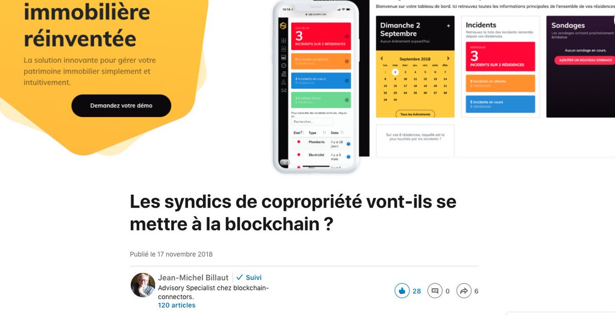 Suivez ce soir, à 18h, le Webinar de <a href="/Billaut/">Jules Billaut</a> durant lequel <a href="/g_perrodin/">Guillaume Perrodin</a> intervient sur le sujet de l'utilisation de la #Blockchain dans l'#immobilier et notamment les AG digitalisées pour les #syndic de copropriétés =>  bit.ly/2zi9TBN <a href="/ArcCopro/">ARC - Association des Responsables de Copropriété</a> <a href="/FNAIM/">FNAIM</a>