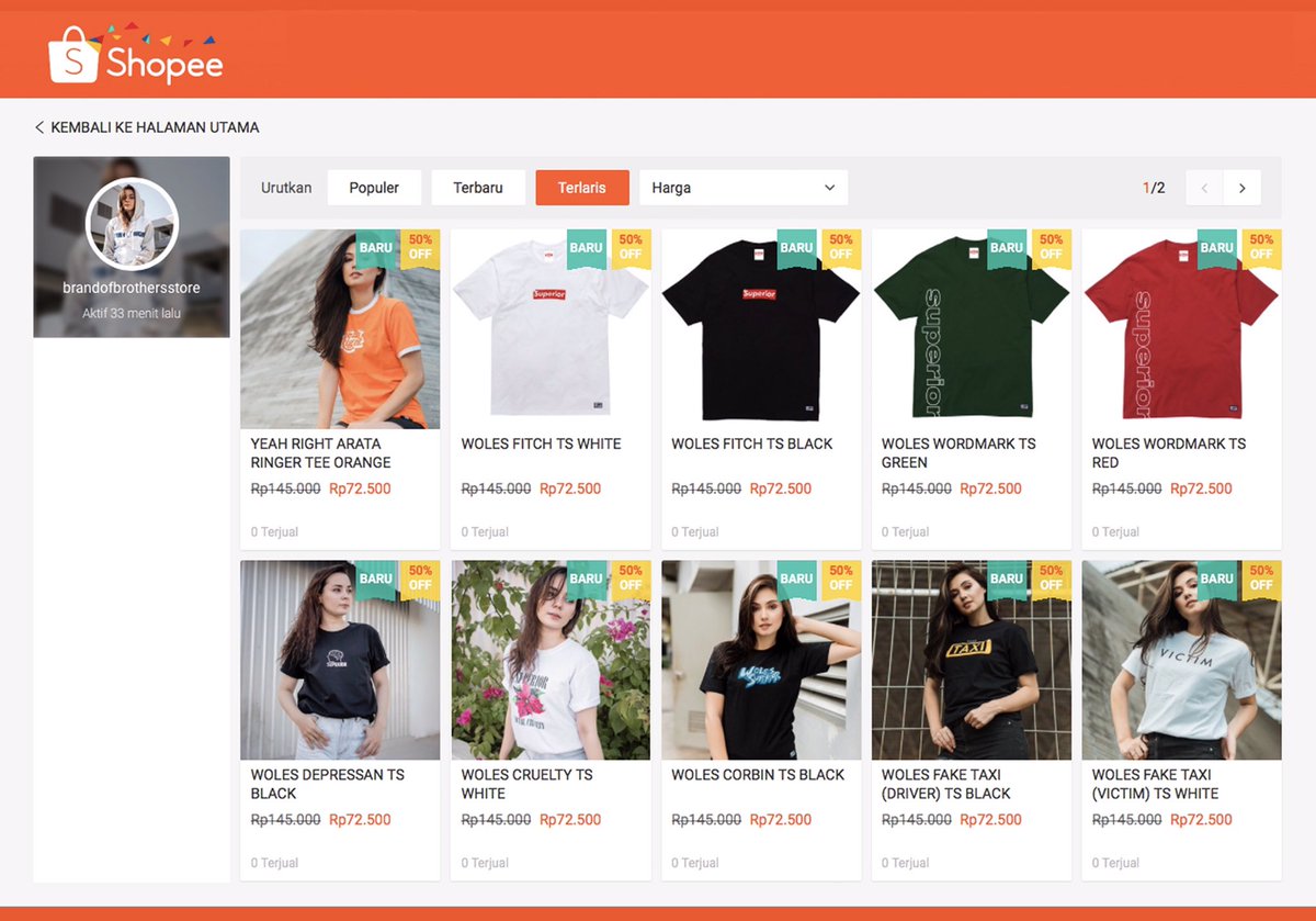 SHOPEE SALE 50% ALL ITEMS!

Jangan sia siakan promo diskon 50% semua produk, tanpa minimal belanja.
promo ini berlaku hanya di Shopee.

langsung klik link dibawah ini dan belanja sepuasnya 🐙

shopee.co.id/brandofbrother…