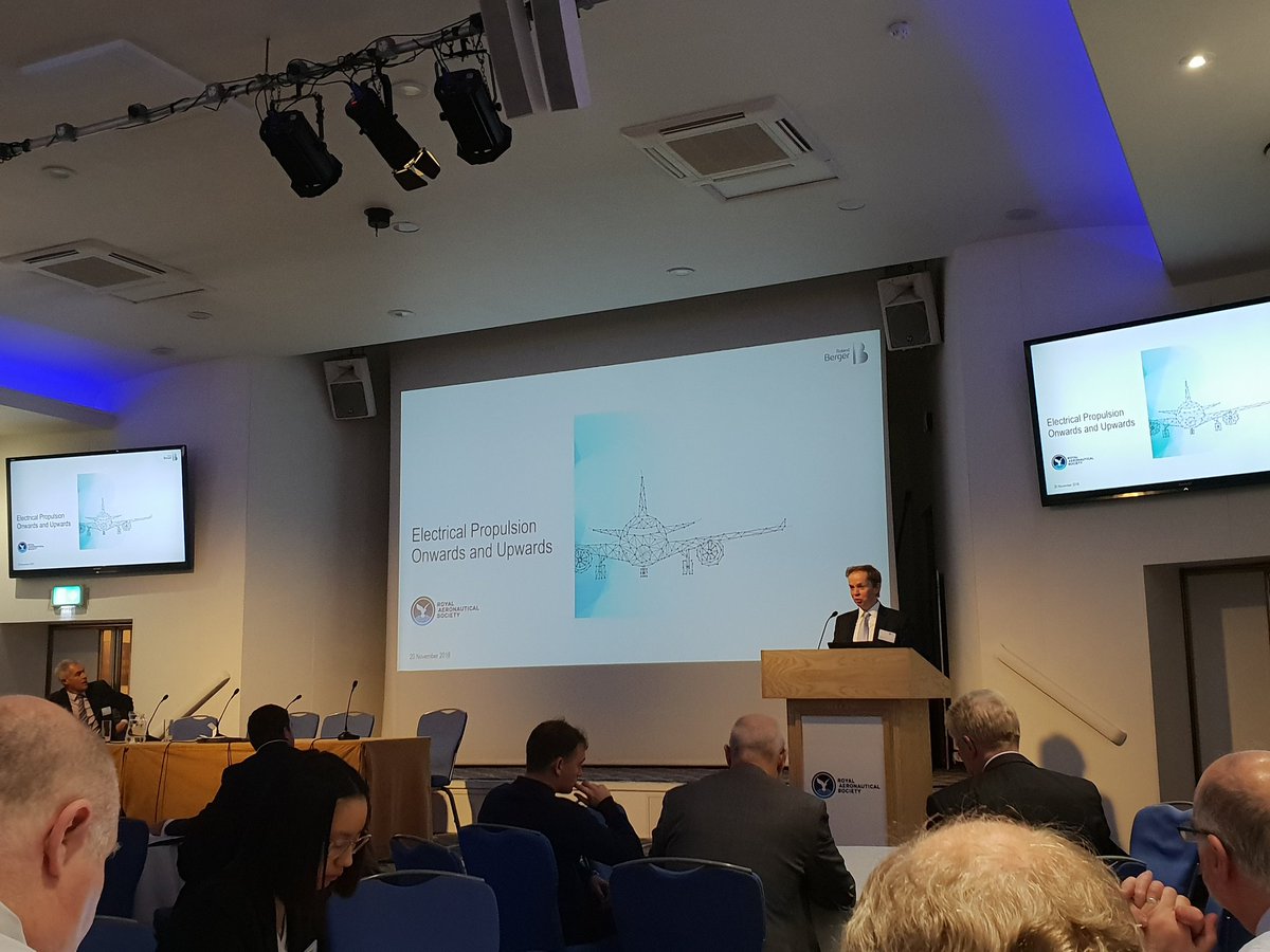 Big turn-out for RAeS Greener By Design conference on Hybrid-electric aviation - with Robert Thomson <a href="/RolandBerger/">Roland Berger</a> giving an overview of electrification &amp; aerospace. Now 130 e-aircraft programmes underway! Past 2 years 80 projects launched. #GbD18 #avgeek