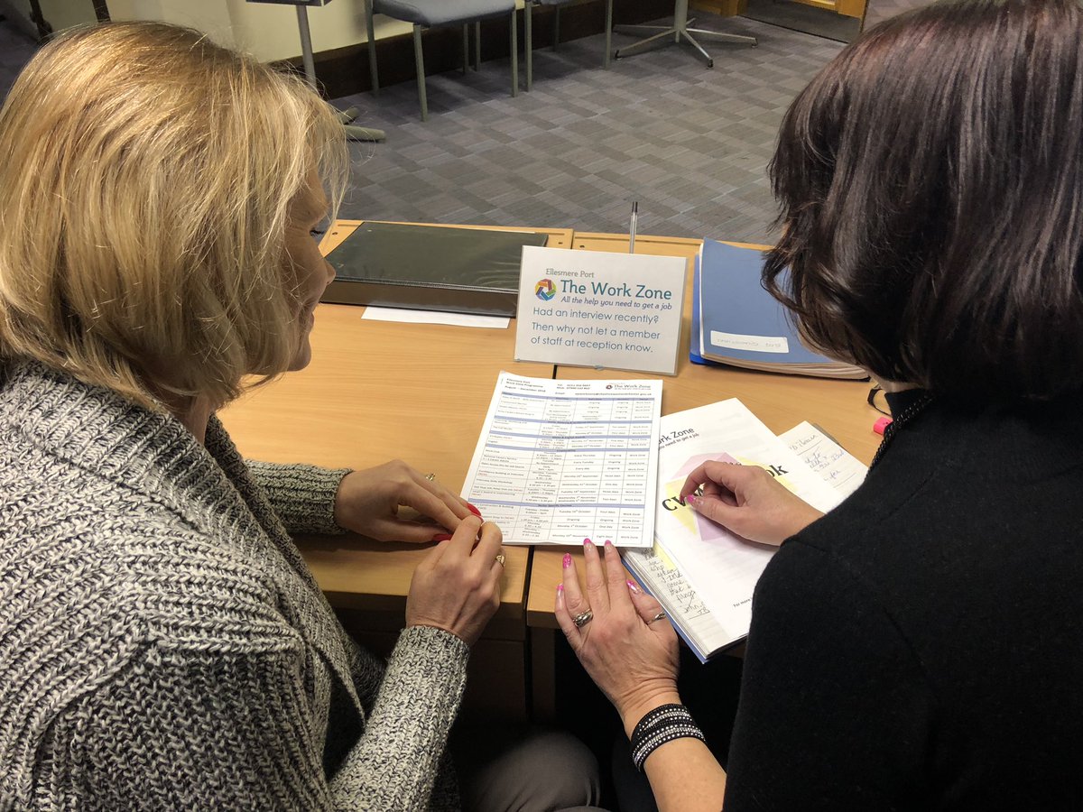 Go_CheshireWest's tweet photo. The team at the Work Zone in Ellesmere Port will be here until 5pm. Planning a range of courses and offering mentoring. Drop in and register. #ourday https://t.co/CxDoX4GpQw