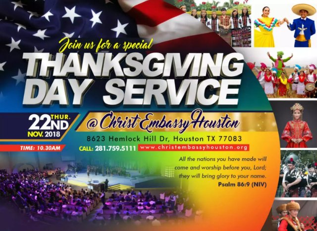 christemb_usa's tweet photo. Show of hands - who's going to the Christ Embassy Houston's Thanksgiving Day Service?
See you there this Thursday, Nov 22 10:30 AM!
#HappyThanksgiving #CEHouston #ChristEmbassy #PastorChrisOyakhilome https://t.co/t50yTSGPk6