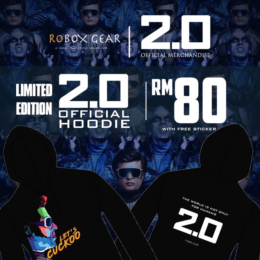 RoboxGear's tweet photo. Only RM50 for tshirt and RM80 for hoodie! Get yours now! #2Point0movie #AkshayKumar #2Point0 #Rajnikanth #shankar #blockbustermovie #letscuckoo #hoohoochallenge https://t.co/25sK9OGvvM