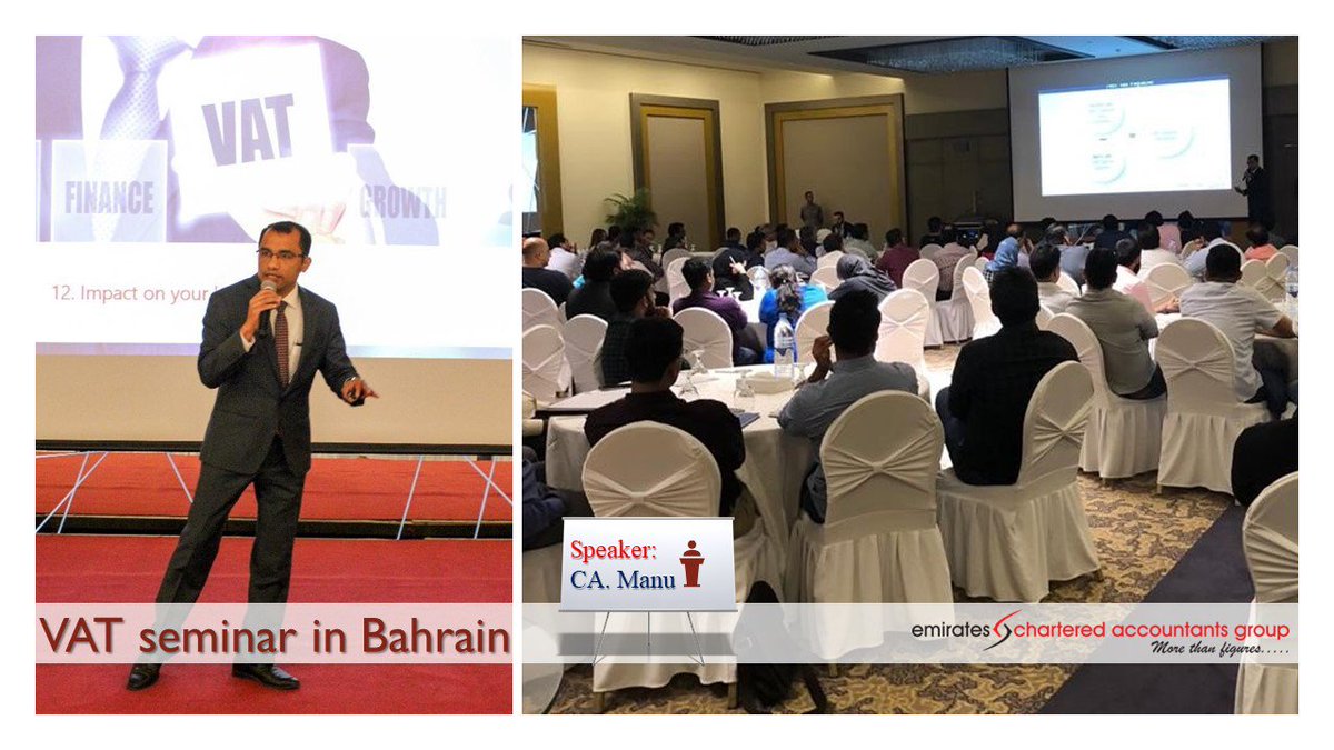 CLAEmirates's tweet photo. Emirates Chartered Accountants Group is conducting VAT Seminars in Bahrain - with speakers: CA Manu Nair ~ CEO &amp; CA. Ajil Varghese ~ Tax Head. 

#emiratesca #vat #tax #gcc #gccvat #bahrain #vatgcc #vatbahrain #accountants #vattraining #vatseminar https://t.co/OITccevzXI