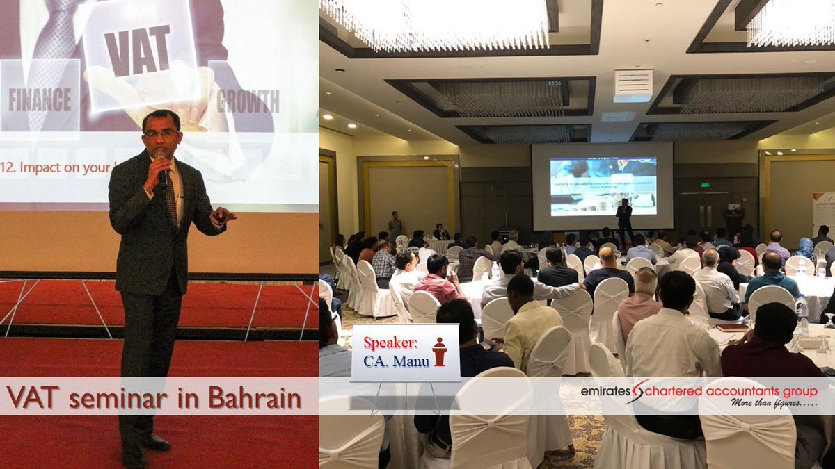 CLAEmirates's tweet photo. Emirates Chartered Accountants Group is conducting VAT Seminars in Bahrain - with speakers: CA Manu Nair ~ CEO &amp; CA. Ajil Varghese ~ Tax Head. 

#emiratesca #vat #tax #gcc #gccvat #bahrain #vatgcc #vatbahrain #accountants #vattraining #vatseminar https://t.co/OITccevzXI