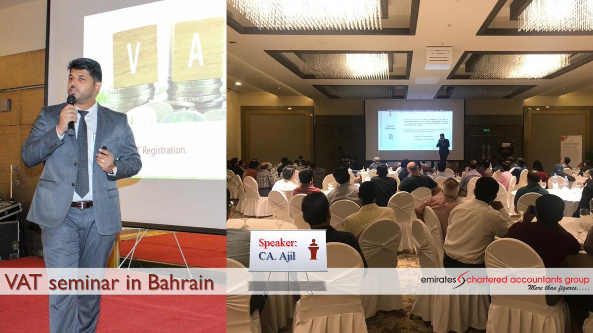 CLAEmirates's tweet photo. Emirates Chartered Accountants Group is conducting VAT Seminars in Bahrain - with speakers: CA Manu Nair ~ CEO &amp; CA. Ajil Varghese ~ Tax Head. 

#emiratesca #vat #tax #gcc #gccvat #bahrain #vatgcc #vatbahrain #accountants #vattraining #vatseminar https://t.co/OITccevzXI