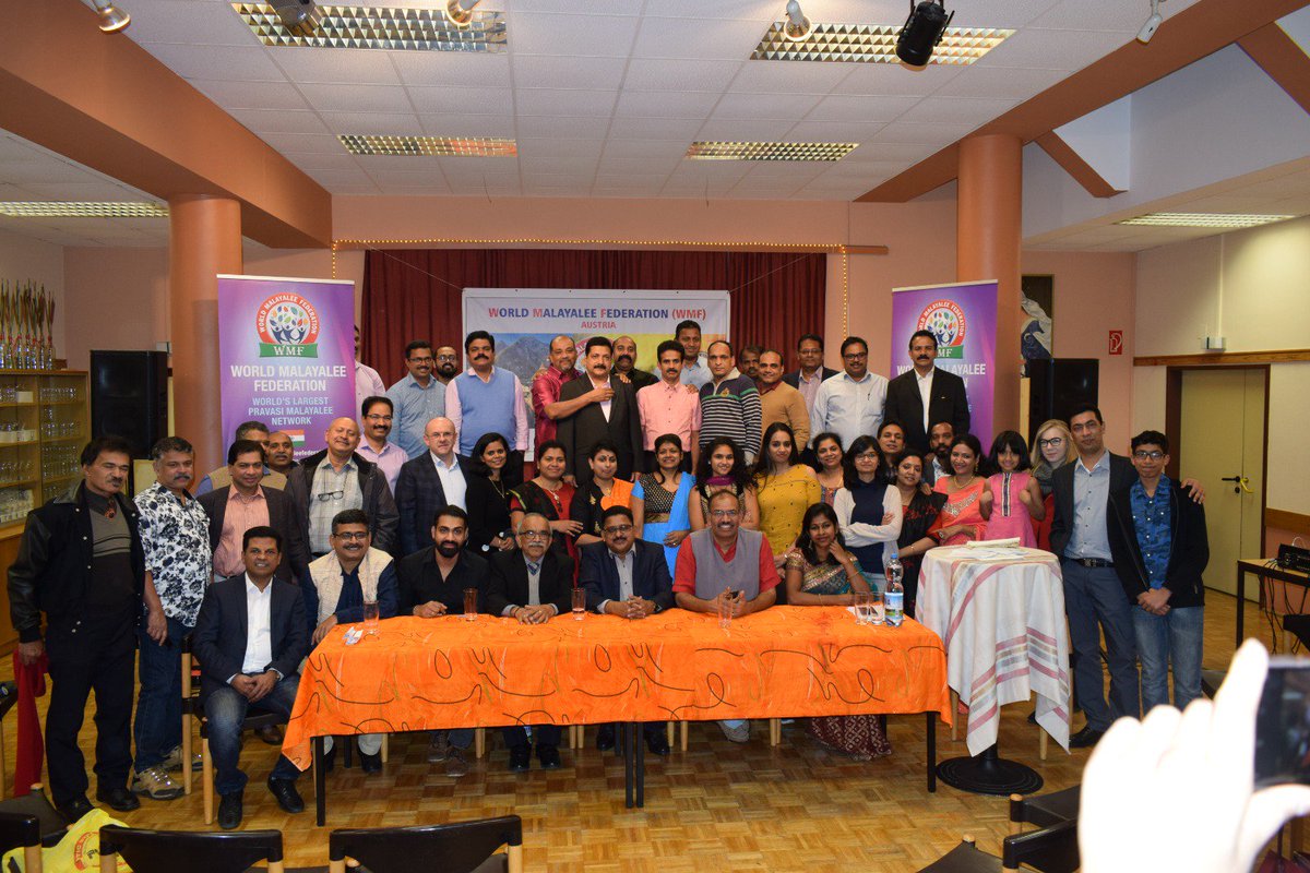 MalayaleeWorld's tweet photo. WMF - AUSTRIA with Dr. Murali Thummarukudy. After the first WMF - AUSTRIA election Session the UN Disaster Risk Reduction Expert spoke on the recent Kerala flood disaster and the reconstruction process. https://t.co/HcfNGXu8La