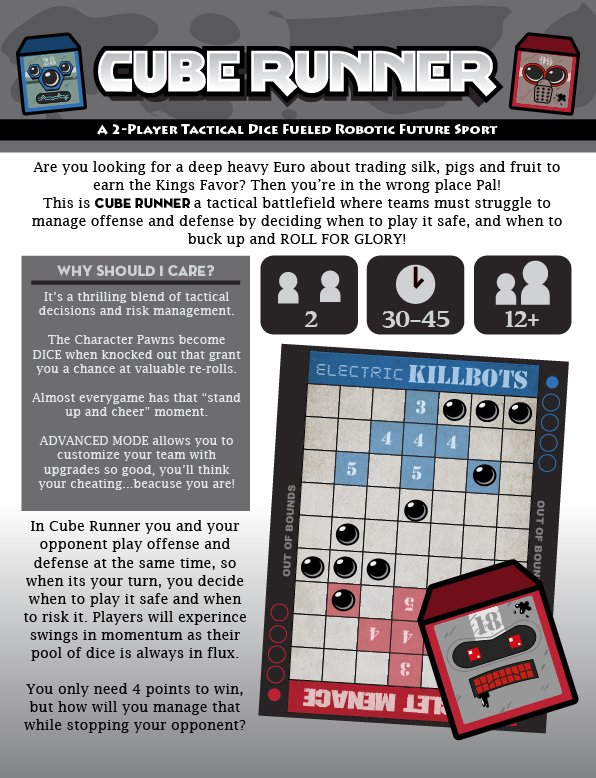3ddevine's tweet photo. Ran across this old sell sheet for one of my favorite games I've ever designed that I have convinced myself I won't find an audience for. Its a 2 player tactical robot-themed sports game with lots of dice. Its crazy and tactical wit stand up and cheer moments...but alas https://t.co/wVLhiaIevq