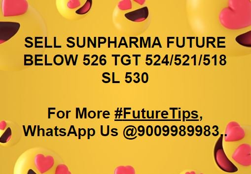 FutureInvestme4's tweet image. SELL SUNPHARMA FUTURE BELOW 526 TGT 524/521/518 SL 530
For More #FutureTips, WhatsApp Us @9009989983..