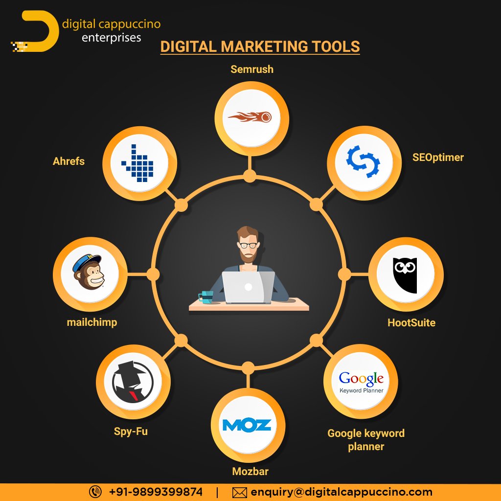 digitalcappucci's tweet photo. Main strategy is to focus on increasing the visibility of your business. All you need to know about your Digital Marking Tools.
@digitalcappucci 

#Semrush #SEOptimer #Hootsuite #GoogleKeywordPlanner #MozBar #SpyFu #Mailchimp #Ahrefs #digitalmarketingservices https://t.co/1fiPqlGIFg