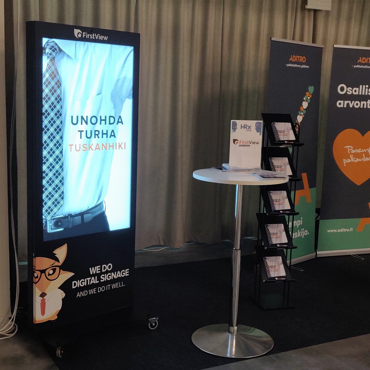 FT_FirstView's tweet image. Miten #HR hyötyy digital signagesta? Tule juttelemaan ständillemme HRx-tapahtumassa! #hrxhki