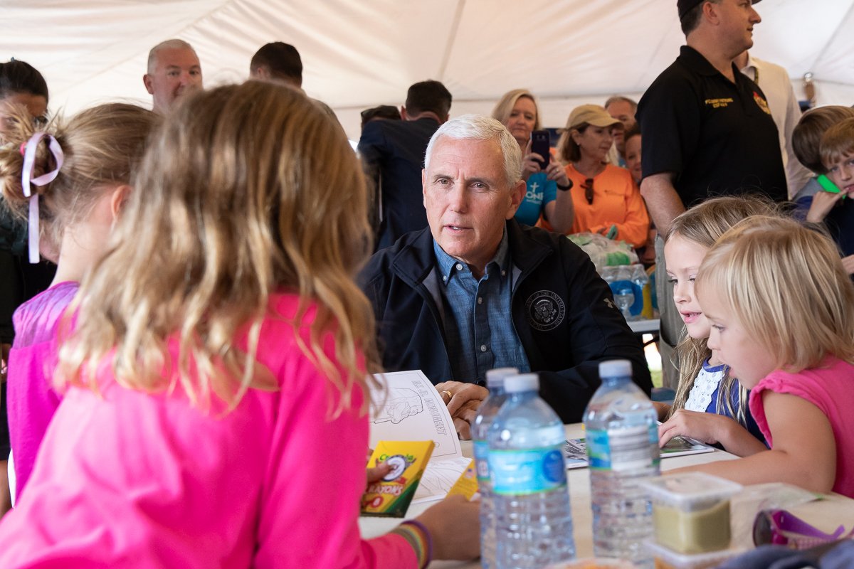 realMarlonBundo's tweet photo. When my Grampa the @VP visited Florida to cheer people up after Hurricane Michael, it didn't get a lot of media coverage. But I think these photos are too cute not to share. That's the #PencePets in the coloring book, BTW.🖍️🇺🇸👨‍🦳 https://t.co/oBv2hykXnX