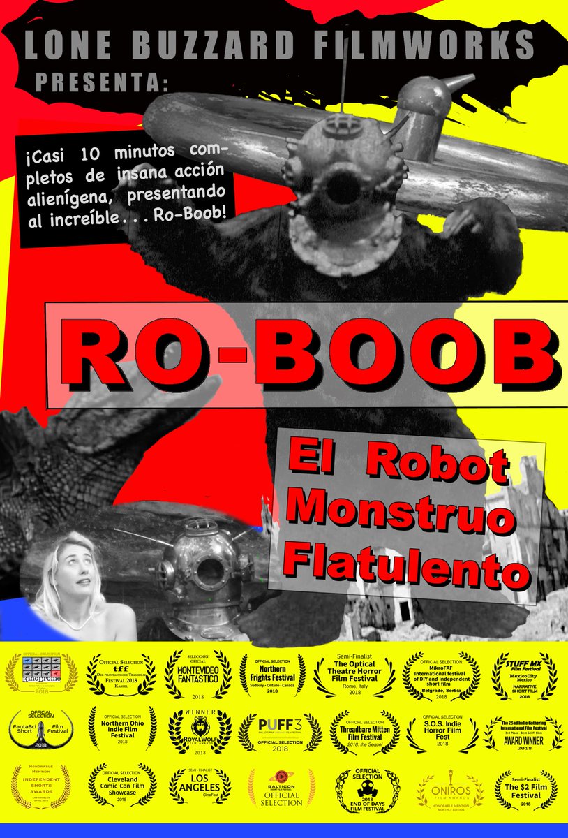LoneBuzzardFilm's tweet photo. #Screened #RoBoob at #STUFFMX2018 #MexicoCity😎@indiehorroron @STUFtx @tffkassel @Spontitotalfilm @STUFFMXFilmFest @alfonsostuffer @aleyamgo🤖@MontevideoFan @DavidMLatt @theasylumcc 🚀@ThreadbareFF @DVDBoxSet @kreepazoidkelly @madbradpotts @bodybagfilms @JackRus44698878 @cjzisi🛸 https://t.co/TwGF27OrXa