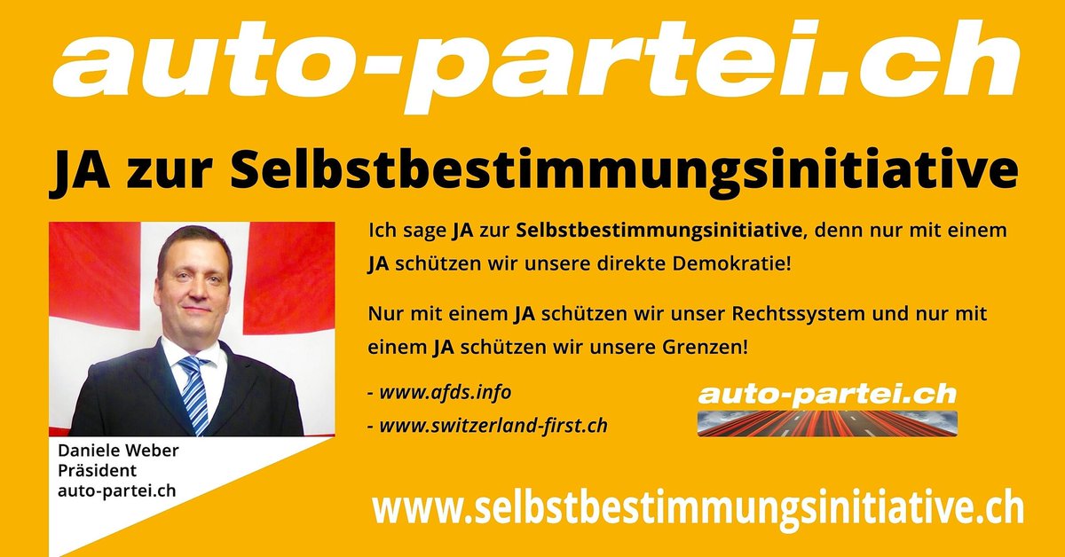 DanieleWeber_CH's tweet photo. Die #Schweiz und ihre Werte erhalten geht nur mit einem #JA zur #Selbstbestimmungsinitiative darum heute noch abstimmen. #SBIja #Abst18 #CHvote #wirsindnochmehr #SBI https://t.co/rEq7aZiQD9