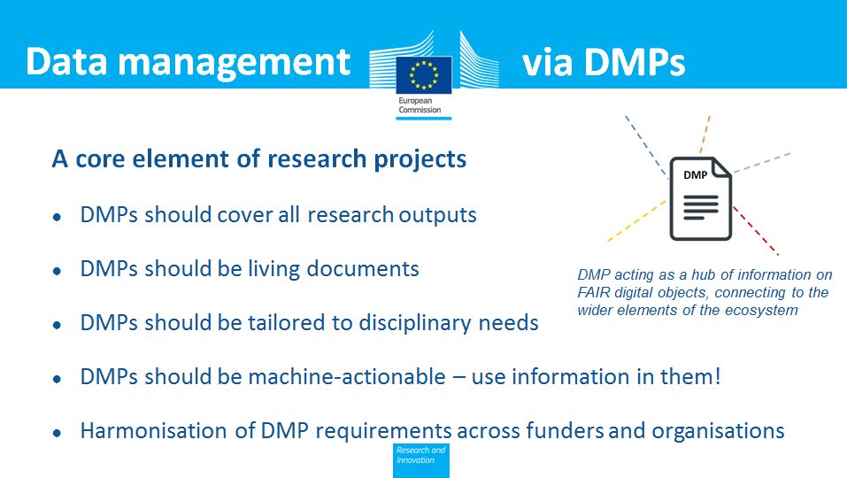 SarahRoams's tweet photo. Our #FAIRdata Expert Group report has lots to say on DMPs. They should cover all outputs, be living documents, be tailored to disciplinary needs and be machine-actionable. Funders also need to align policy for DMPs. #FAIRcopenhagen #ActiveDMPs https://t.co/3fhwpfWVKA