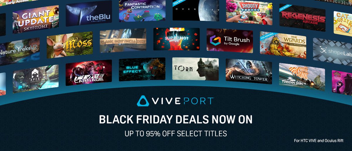 Viveport's tweet photo. Save big this holiday season on a bounty of amazing VR experiences now on Viveport during our Black Friday event! Over 100 titles with doorbuster savings: https://t.co/F7ydzmpdDI https://t.co/nSCUNXgn2S