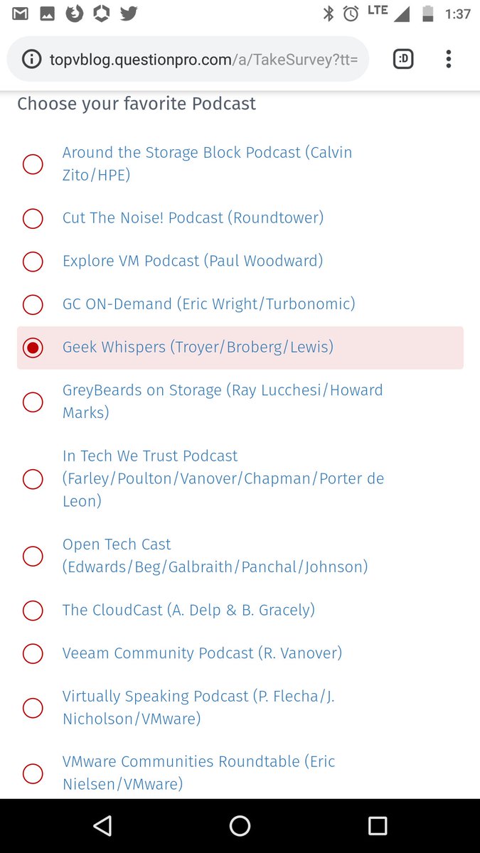 arielsanchezmor's tweet photo. I just voted at vSphere-land Sponsored by @Turbonomic
It used to be @vBrownBag was listed as a podcast (won several years). I also couldn't find the @vgigacast. Love @virtspeaking but if @Geek_Whisperers can win "from the grave" I'm for it!
https://t.co/z4zmDh1ycj #TopvBlog2018 https://t.co/lIwRqt23tn