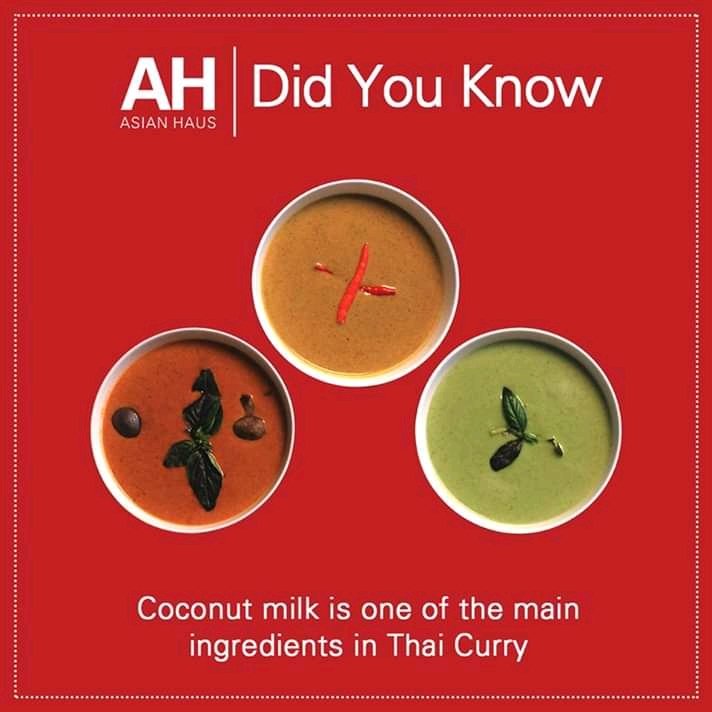 AsianHaus's tweet photo. Thailand being coastal area grows a lot of coconut trees and hence coconut milk forms an important ingredient in most of Thai Cuisines !#DidYouKnow
. 
. 
. 
#asianhaus #hausdelivery #onlineorder #whatsapporder #Thailand #thaicurry #KnowYourHaus https://t.co/S0qcYdRxVE