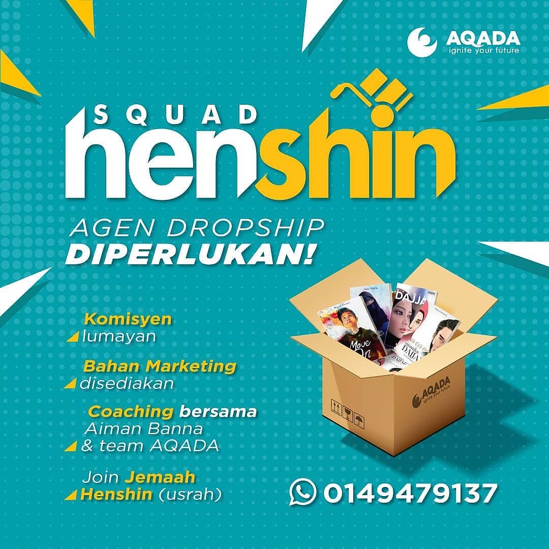 aqadamy's tweet photo. Jom jadi ejen dropship AQADA! 
Whatsapp kami di nombor 014 947 9137 . Jumpa sana deh 😉 https://t.co/ZmDwAcLtPR