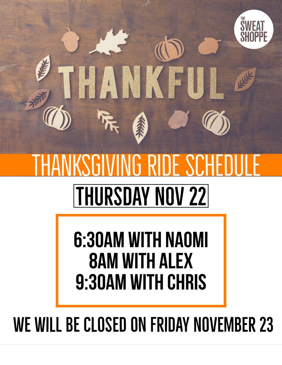 TheSweatShoppe's tweet photo. We are open on Thanksgiving at our Toluca Lake location. Our ATL location will be closed. Please note, both locations will be closed on Black Friday. ✌🏼❤️💧 https://t.co/5VXI3MLWWn