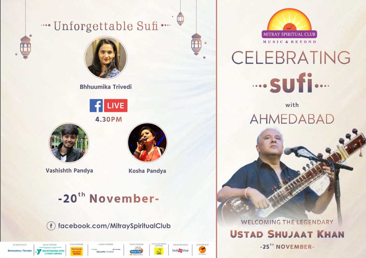 MitraySpiritual's tweet photo. @MitraySpiritual presents an unforgetable Sufi evening on 25th November at YMCA Centre, Ahmedabad.
Book Your Tickets now: https://t.co/rKx2oGfnqR
Call/Whatsapp: +91 95120 69595

#MitraySpiritualClub #Sitar #Concert #SitarConcert 
#Music #ShujaatKhan #BookNow #25thNov #Ahmedabad https://t.co/3rkG8doInN