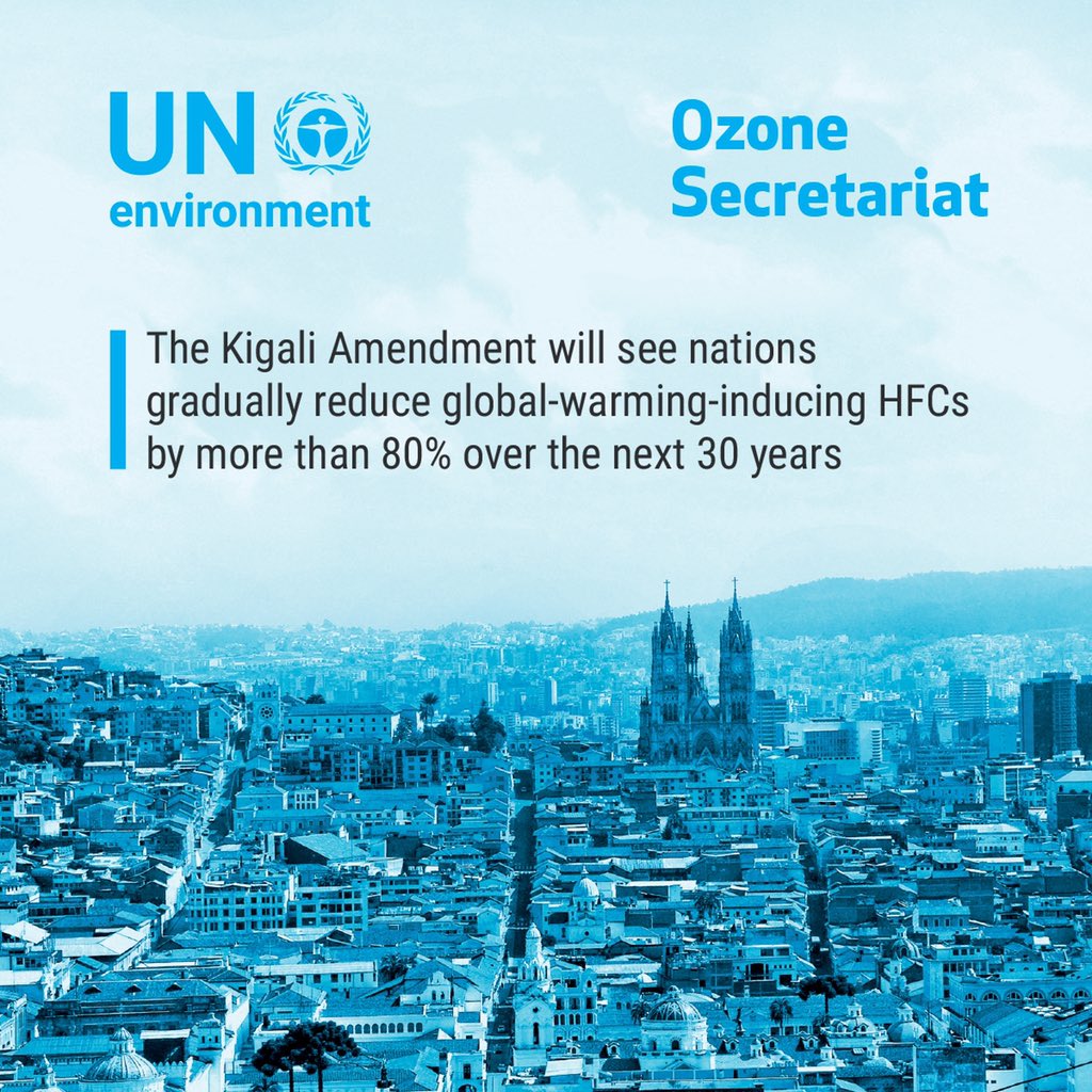 GaryLewisUN's tweet photo. "Key decisions made at the #MontrealProtocol #MOP30 meeting could double the climate benefits of the #KigaliAmendment to phase down HFCs," says @CCACoalition. There is hope to slow down #climatechange. https://t.co/V0m2B3FxJ7 https://t.co/qsgPBTmiYY