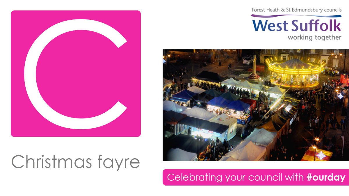 West_Suffolk's tweet photo. Are you coming to the award winning #BuryStEdmundsChristmasFayre ? Thursday is community night, with a fabulous, friendly, festive atmosphere.  #BuryStEdmunds #ChristmasFayre https://t.co/xMvcmDHXvy