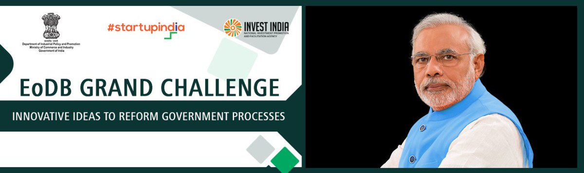startupindia's tweet photo. Contribute to New India's remarkable reform story by taking part in the 'EoDB Grand Challenge' launched by PM @narendramodi. Visit https://t.co/JNQVHYcjZ4 to know more and get a chance to win prizes worth INR 42 Lakh. #eodbindia #eodb https://t.co/iiUvmkai9v