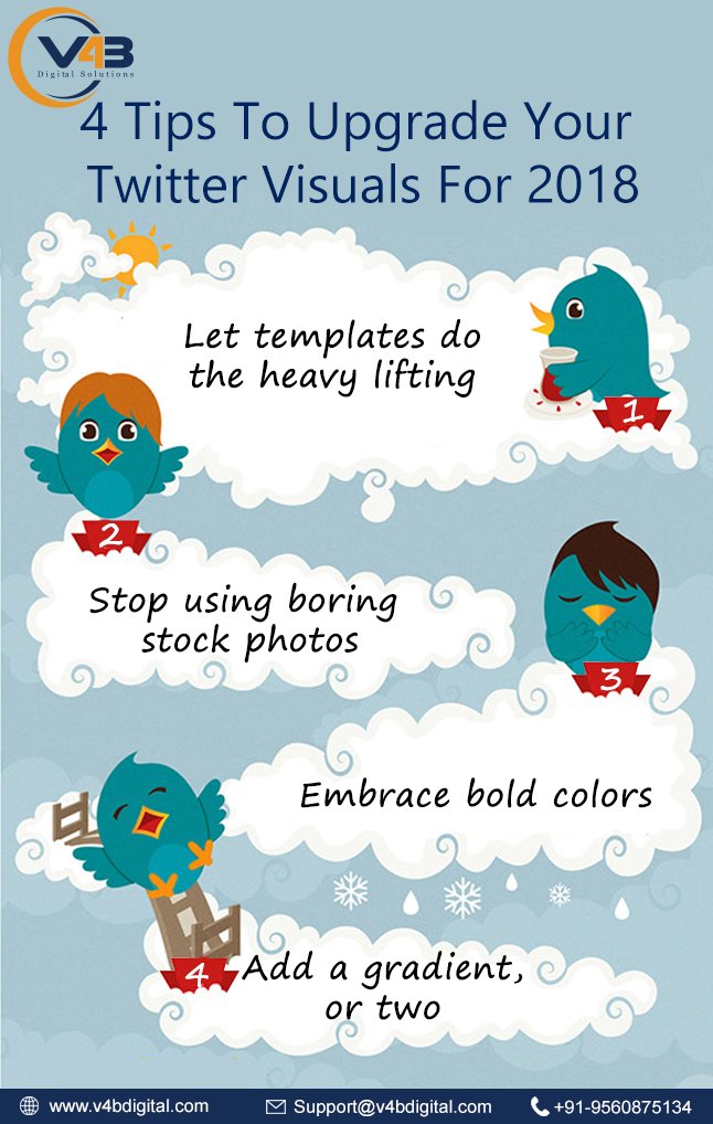 v4bdigital's tweet photo. 4 #Tips To #Upgrade Your #Twitter #Visuals For 2018- #V4BDigital 
#SEO #PPC #DigitalMarketingAgency #ORMAgency #SearchEngineOptimization #SEOExperts #SEOAgency #SEOCompany #socialmedia #SMM #SEOtips #DigitalMarketing #socialmediamarketing #smm #linkremoval #badlinks #smo #SME https://t.co/jTSo11VBvO