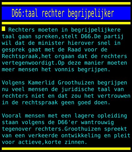 Teletekst's tweet photo. D66:taal rechter begrijpelijker https://t.co/9TVOl0p8o1