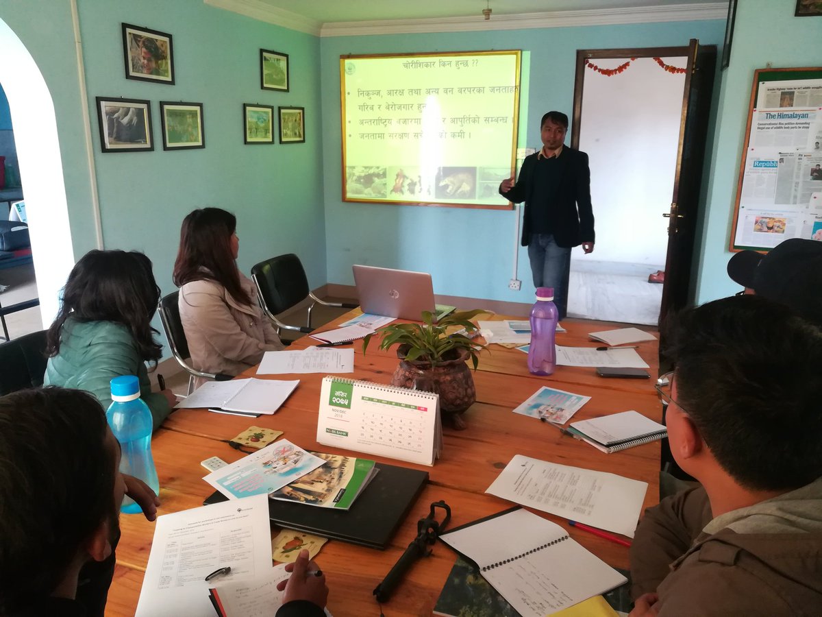 GreenhoodNepal's tweet photo. .@sunil_shaakya from @WWFNepal sharing about "Wildlife crime control efforts in Nepal". #HariyoBanProgram https://t.co/6ooQWqoExQ