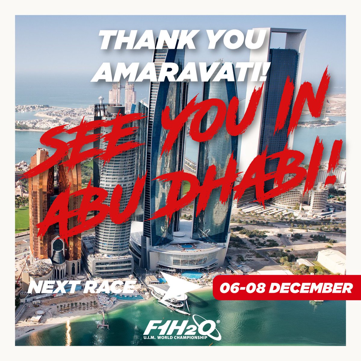 F1_H2O's tweet photo. What a sensational Grand Prix of India has been! The F1H2O family wants to thank all the drivers, the local organizers and the beautiful people of Amaravati! 🙏🏻 The #GPofAbudhabi is coming, so let's start thinking to the next race!
#f1h2o #powerboat #extreme #sport #sixthround https://t.co/phuKUHFJ4e