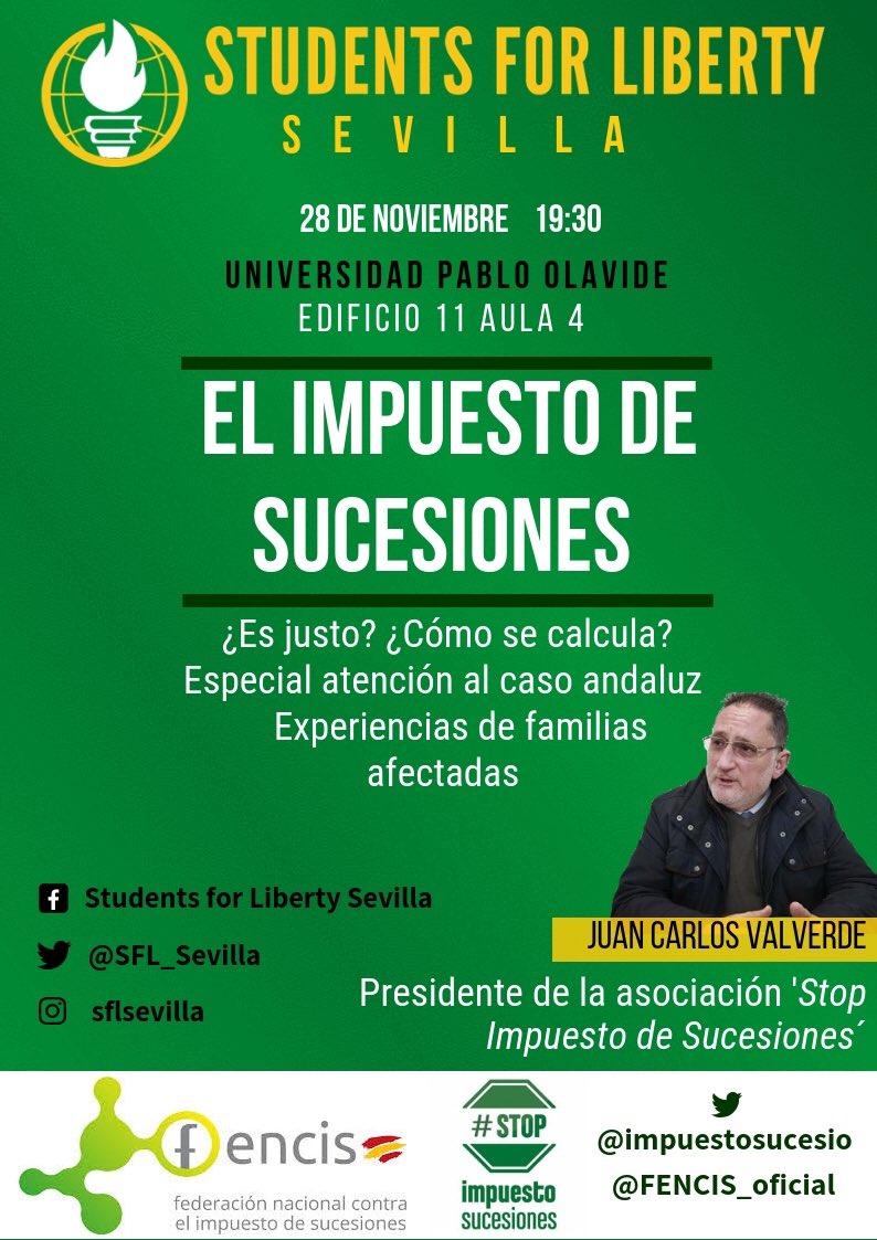 impuestosucesio's tweet image. El próximo día 28 de Noviembre a las 19:30 🕢 H. Nos vemos en la universidad #PabloOlavide, edificio 11 aula 4. Te esperamos ‼️ #STOPimpuestosucesiones @SFLSevilla