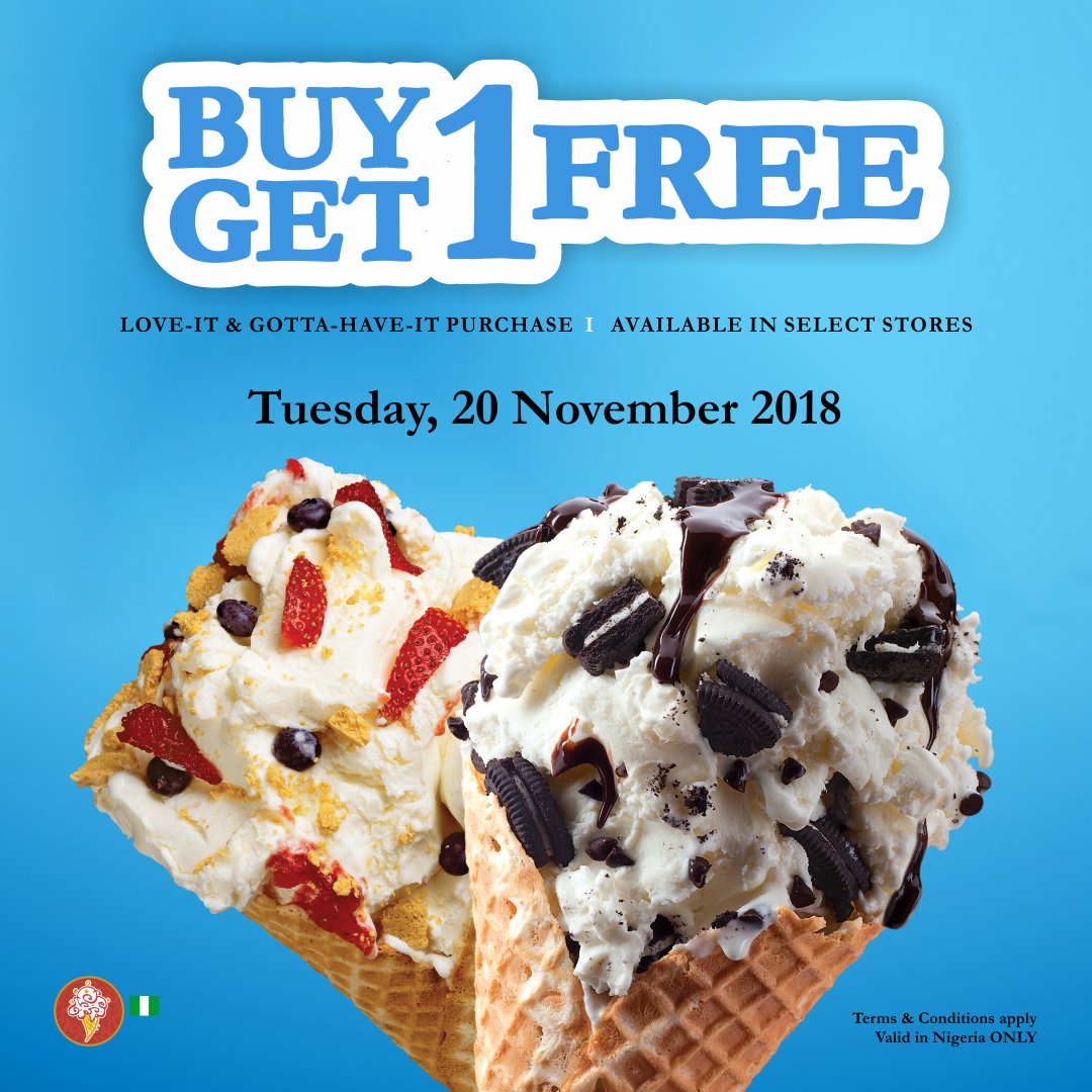 coldstoneng's tweet image. Calling all ice cream lovers. Its today!!! Get it while its cold at these stores below:
The Palms Lekki, Ikotun, Ogudu, Ogunnaike, ICM, Festac, Ibadan Mall, Agidingbi, Toyin, Ikoyi, Apapa &amp;amp; Sangotedo
#coldstoneng #coldstonebogo