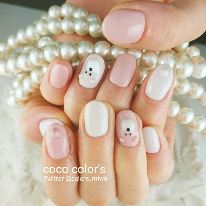 Color Sタカハシミワ على تويتر お客様オーダー ゆるかわくまネイル シンプルでゆるくてめちゃくちゃかわいいです O くまネイル ゆるかわ かわいい