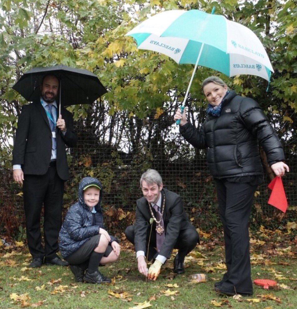 WillForster's tweet photo. Despite it pouring with rain, I was pleased to visit West Byfleet Infant School in #Woking to help a 6 year old pupil, Harry Harris, and his classmates plant trees as part of the @QueensCanopy initiative #commonwealthcanopy ๐ฒ๐ณ๐ https://t.co/ceWn34f45H