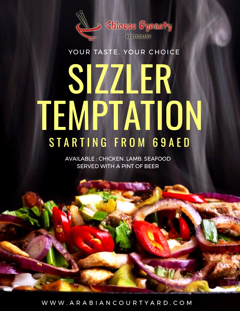 ArbnCrtydHotel's tweet photo. Sizzling Temptation: Deliciousness pleasure of variety on your plate Sizzle,drizzle and nibble @chinesedynasty starting from 69AED only. For Reservation Call: 0505527139.
#chinesedynastyrestaurant #sizzling #sizzlingtemptation #foodporn #instagood  #foodstagram #bhfyp https://t.co/9RS3UoQ5SE