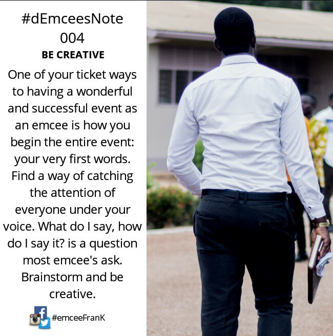 emceeFranK_'s tweet photo. #dEmceesNote 004
#BE_CREATIVE
Book your Professional MC, #emceeFrank for all event on +2333543330653. Your occasion will surely be remembered.
#GeorgeApeagyei #pasinoman #kabutey_my_mc #troy #georgebannerman https://t.co/C0mvdOG4xC