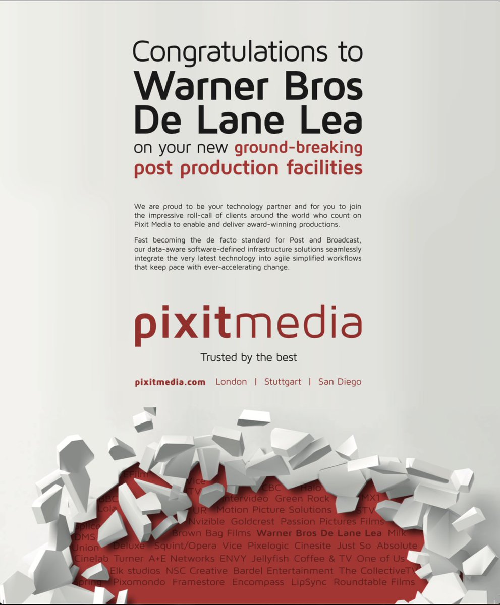 Got your copy of the latest <a href="/televisualmedia/">Televisual Quarterly and televisual.com</a> magazine?  Checkout the feature on <a href="/WBDeLaneLea/">Warner Bros. De Lane Lea</a>'s new state-of-the-art #post facilities feat. our #PixStor scalable #storage platform &amp; <a href="/NetApp/">NetApp</a> - we're delighted to be part of the team! #HPC #data #4K #HDR bit.ly/2Q5mdPr