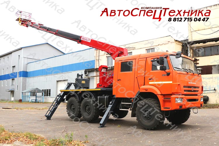 АВТОВЫШКА ПСС-131.22Э НА ШАССИ КАМАЗ-43118 С ДВУХРЯДНОЙ КАБИНОЙ  avtovyshki-agp.ru/teleskop-vysot…